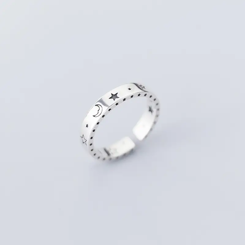 Old style star moon ring female smiley ring