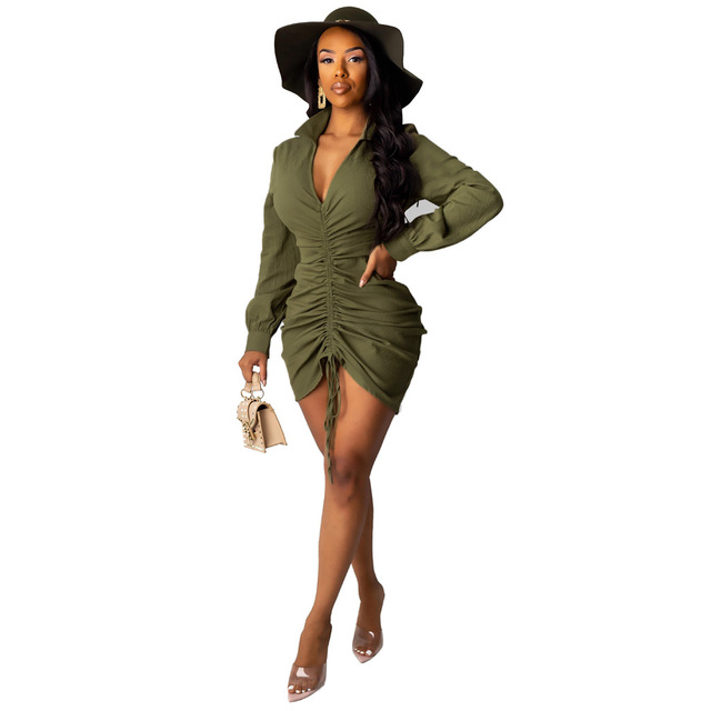 Fashionable solid color sexy deep V dress