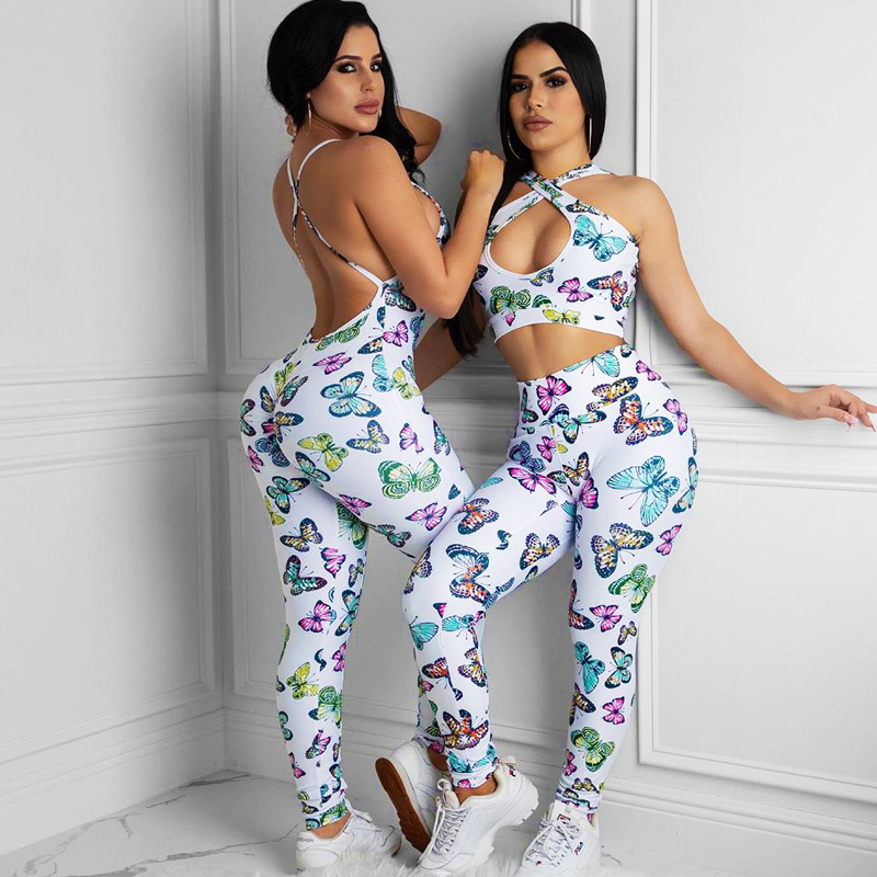 Sexy backless hip print jumpsuit