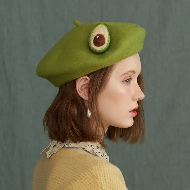 Autumn and winter wool felt beret bizarre fruit hat Green - Shop at LoveMi