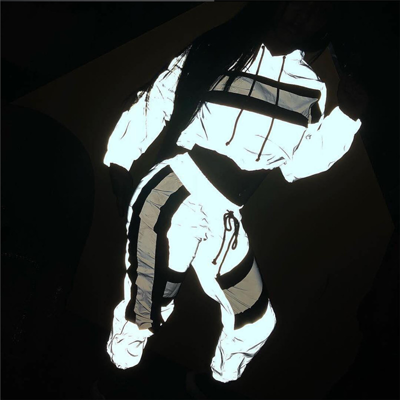 Reflective fabric contrast color stitching hooded suit