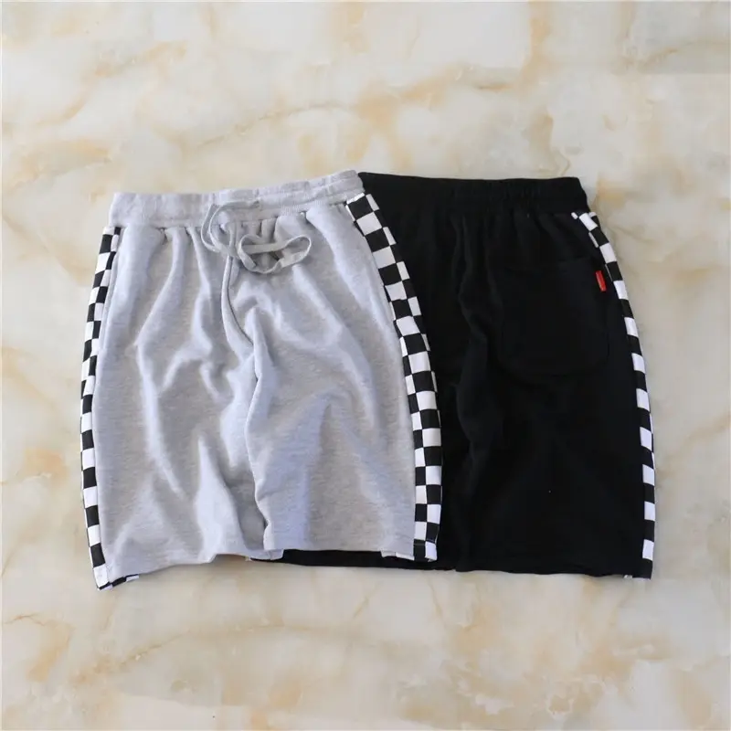Black and white checked cotton shorts