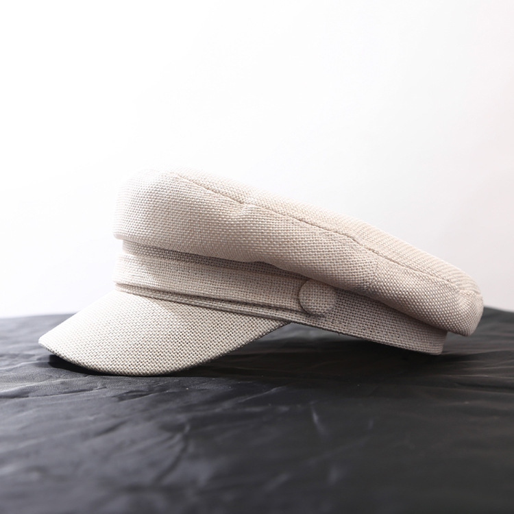 Casual flat top military hat cotton linen ladies sun hat cap White - Shop at LoveMi