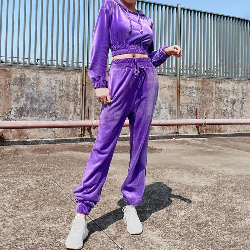 Two-piece solid hooded sweater casual pants
