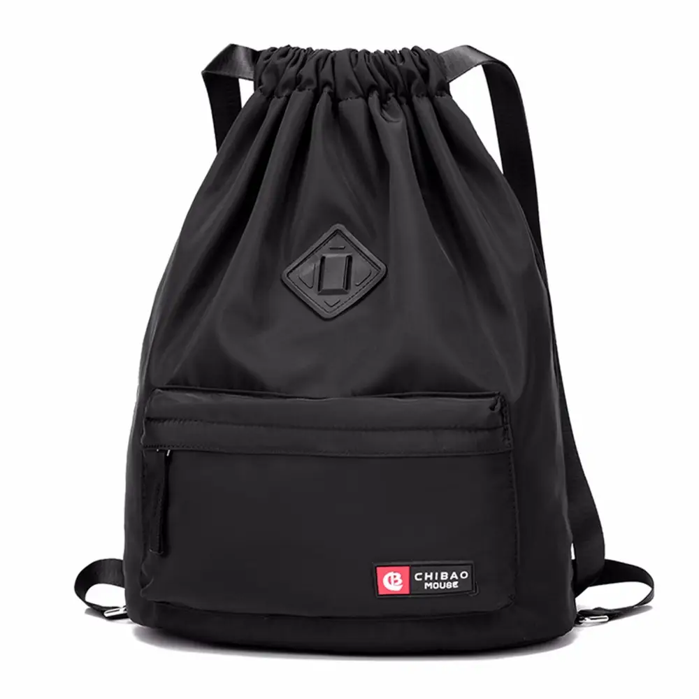 Drawstring Backpack Travel Bag Daypack for Men and Women — B, Black