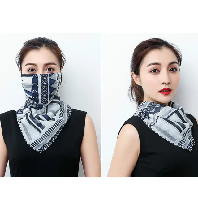 Hanging Ear Thin Face covering Scarf Triangle Veil Scarf Navy Geometric - Shop at LoveMi