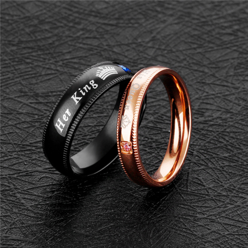 Crown Queen Titanium Steel Black Couple Ring