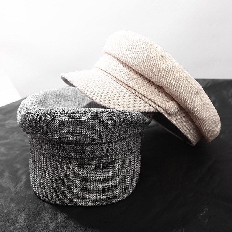 Casual flat top military hat cotton linen ladies sun hat cap