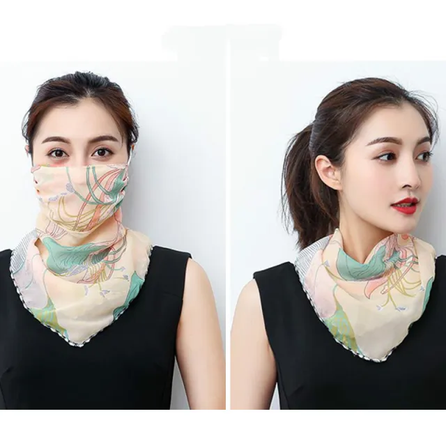 Hanging Ear Thin Face covering Scarf Triangle Veil Scarf Big Flower - Shop at LoveMi