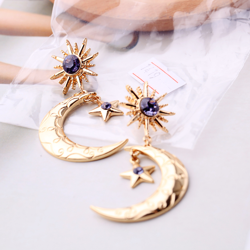 Long Star Moon Earrings