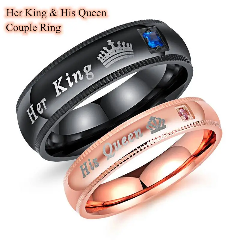 Crown Queen Titanium Steel Black Couple Ring