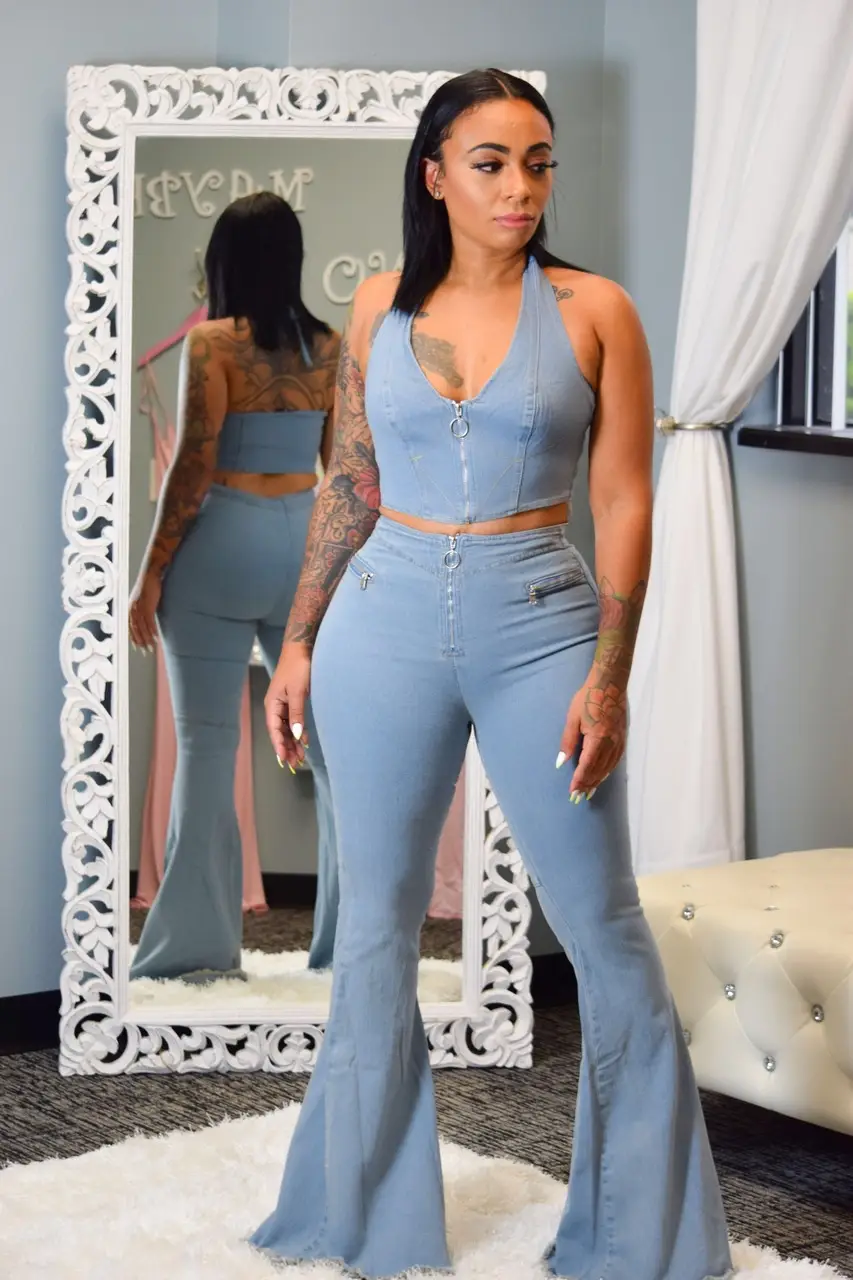 Frosted washed denim suit