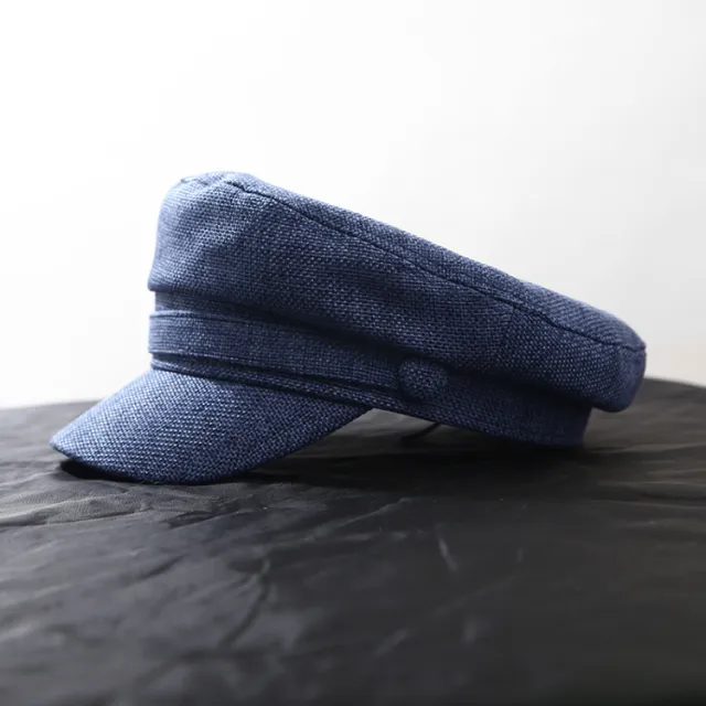 Casual flat top military hat cotton linen ladies sun hat cap Navy Blue - Shop at LoveMi