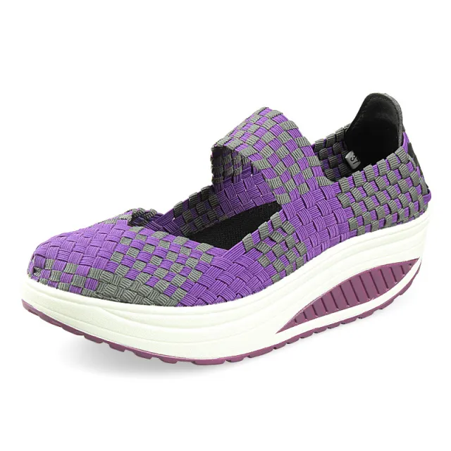 Women's Comfortable Soft Sole Mid Heel Stretch Weave Purple - Shop at LoveMi