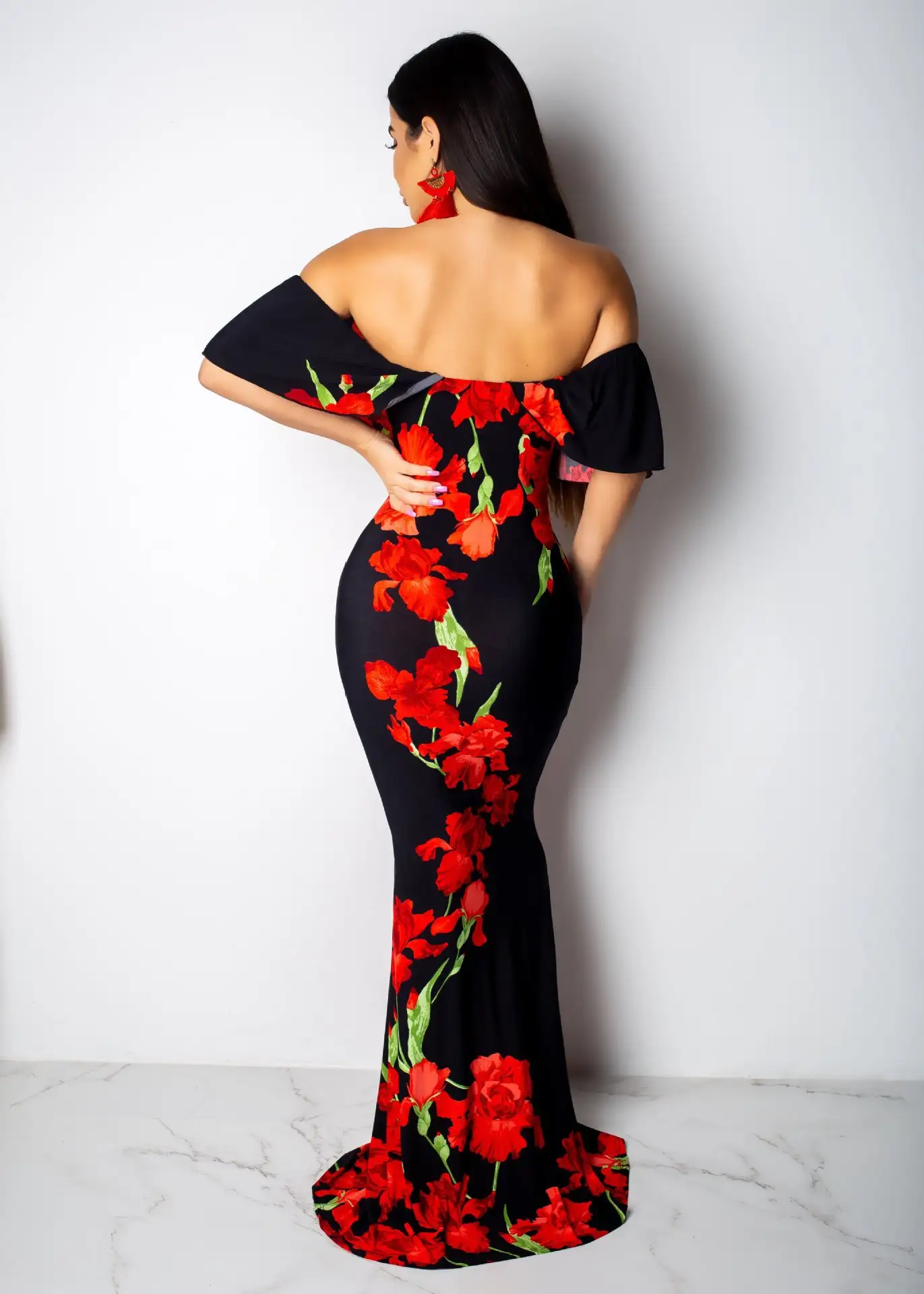 Printed word collar tube top dress