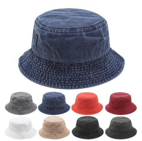 Solid color casual denim fisherman hat