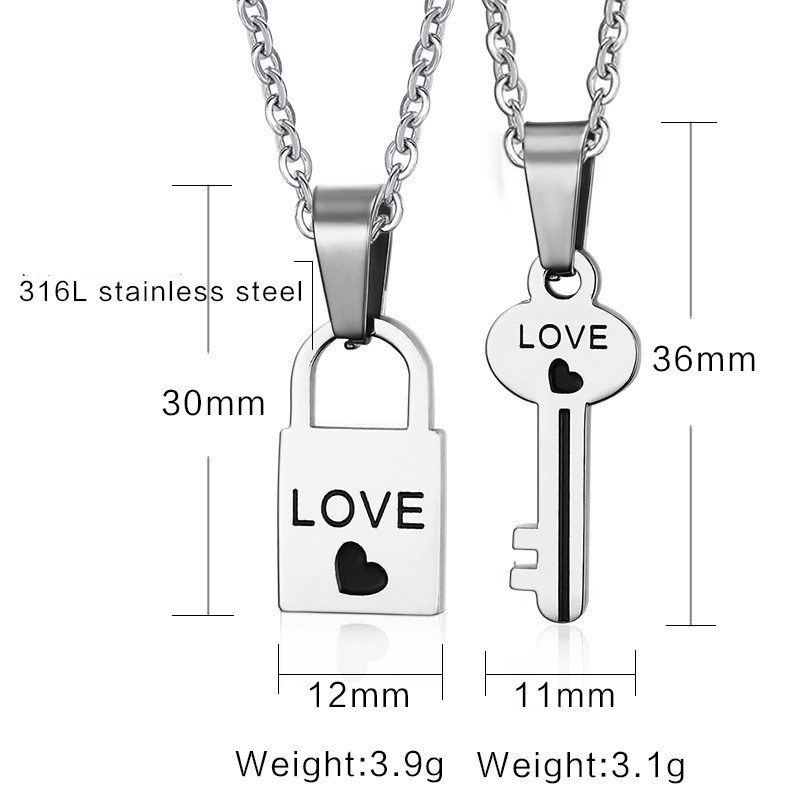 Titanium steel jewelry heart-shaped key necklace for men and women - Image 3