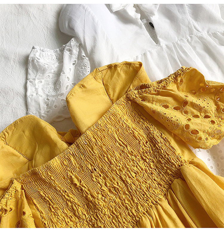 V-neck flared sleeve hollow lace dress