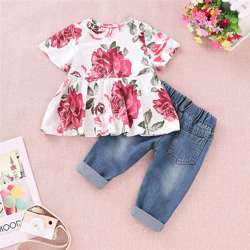 Children's rose top denim suit