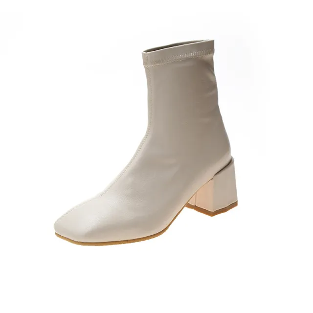 Square head booties Beige - Shop at LoveMi
