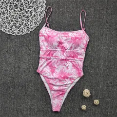Colourful blooming bikini sexy one-piece swimsuit - Pink - View 1