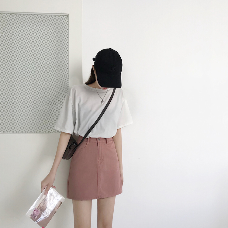 Vintage elastic waist denim skirt