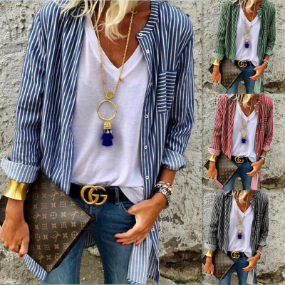 Cardigan jacket long sleeve striped shirt