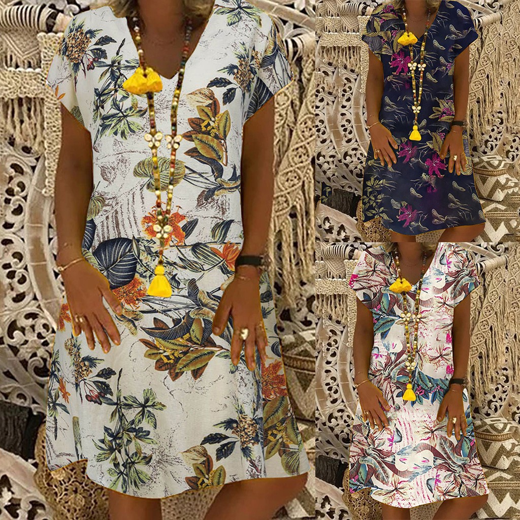 Short sleeve dress loose leaves