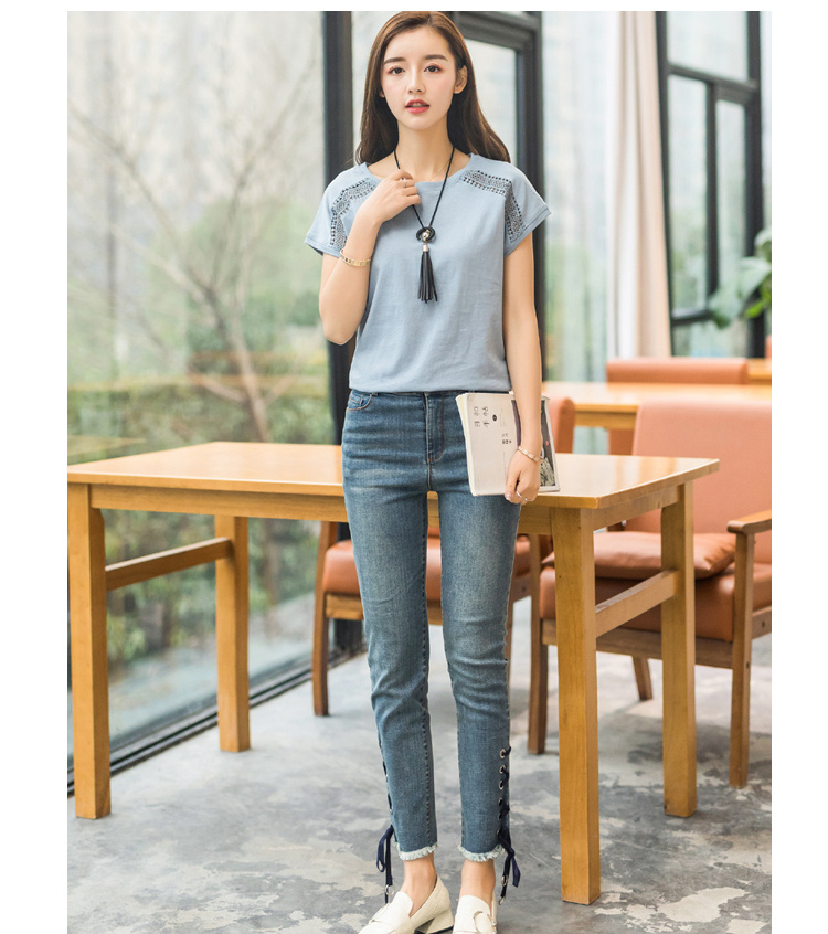 Round neck bat sleeve hollow short sleeve