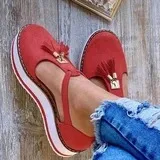 Fringed Platform Sandals - Red