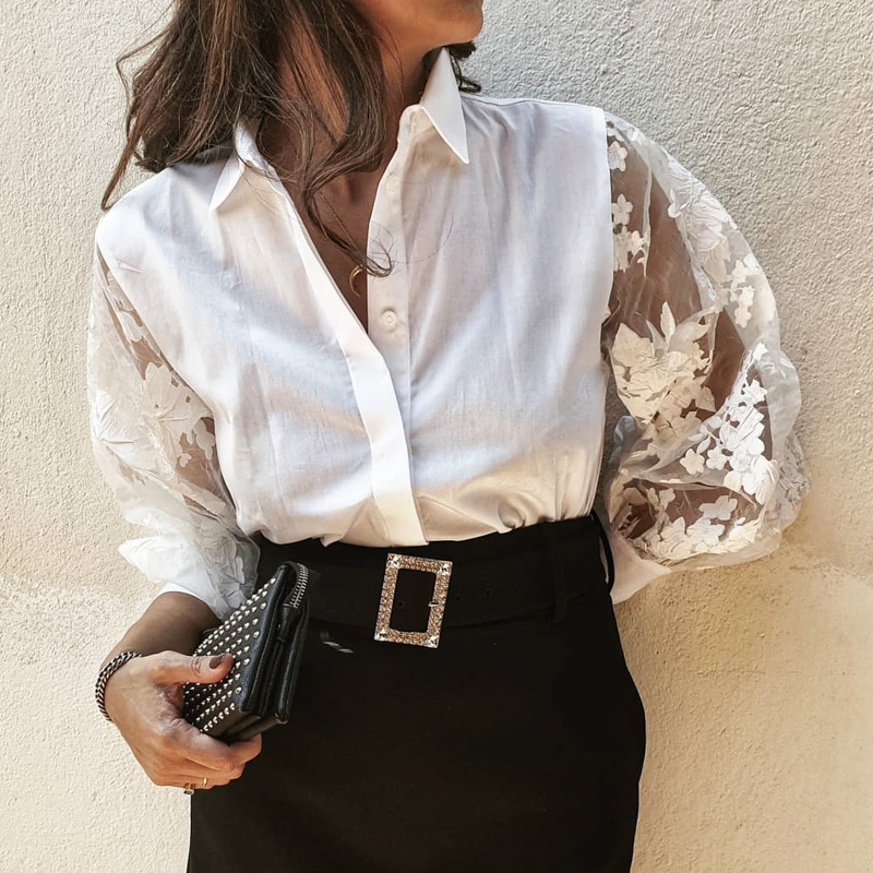 All-match transparent sleeve stitching shirt