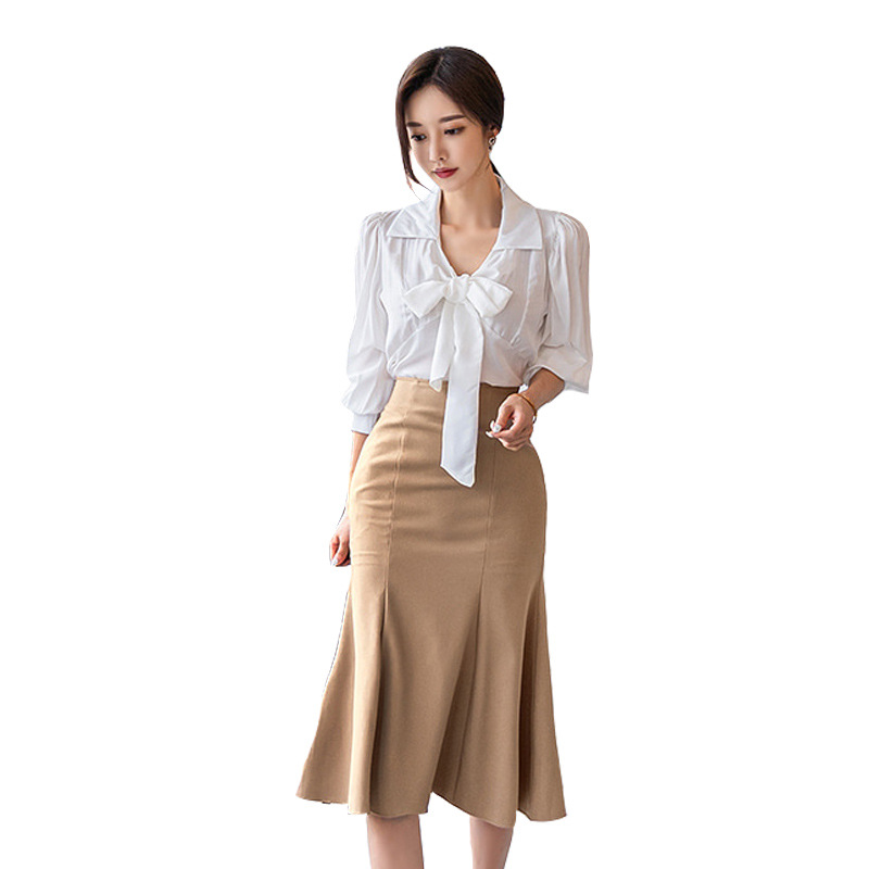 Long-sleeved shirt slim fit wild ruffle skirt