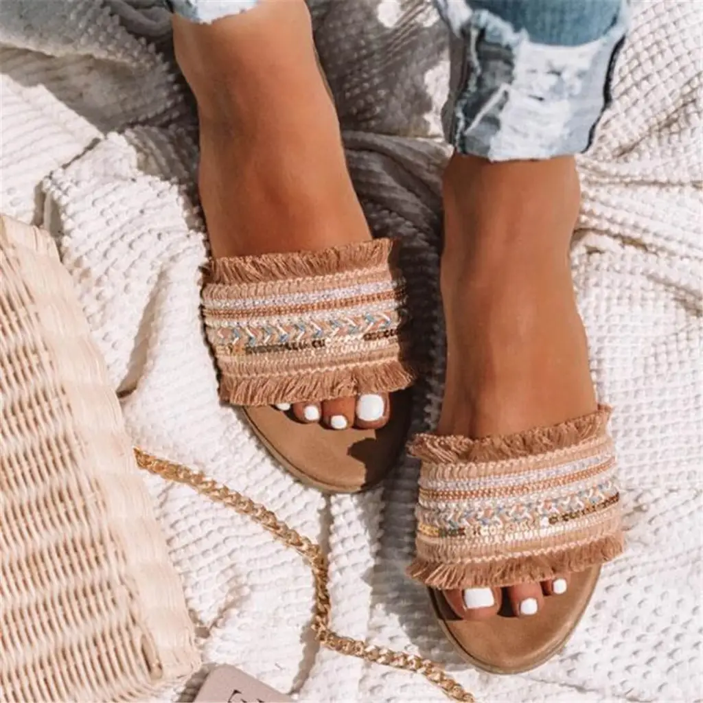 Flat tassel slippers - Khaki