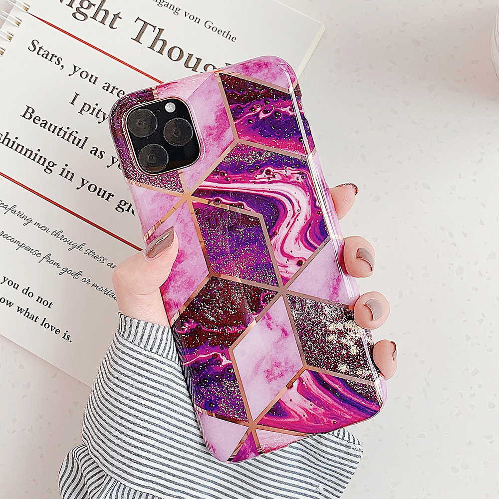 Electroplated geometric marble phone case
