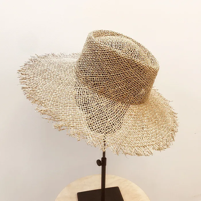 British flat hat straw hat - Natural Grass Color