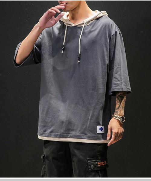 Summer hooded solid color short sleeve