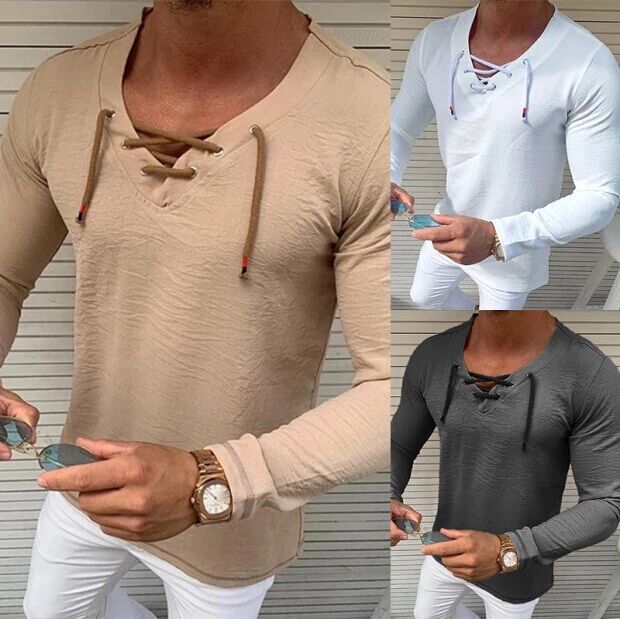 V-neck washed cotton bottoming shirt