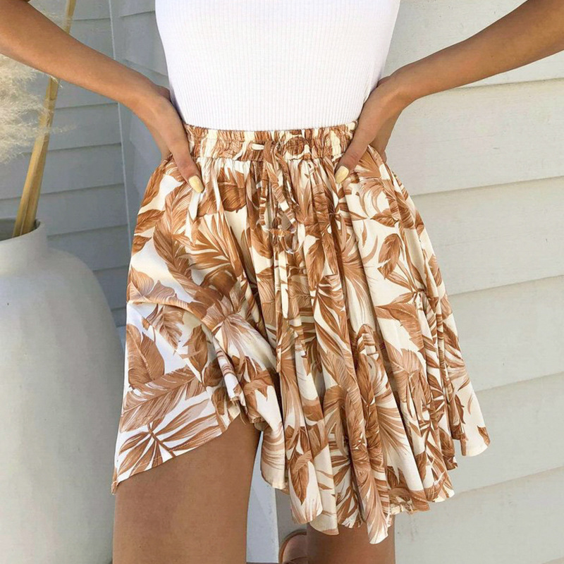 Lace-up plant print skirt