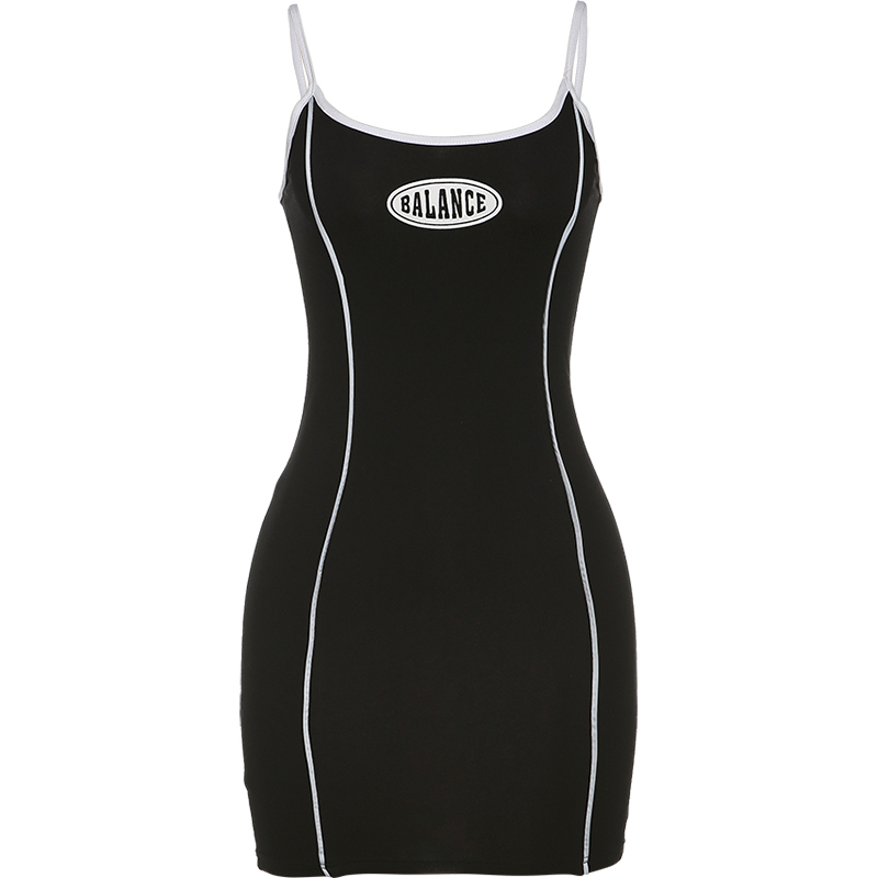 Letter print suspender skirt