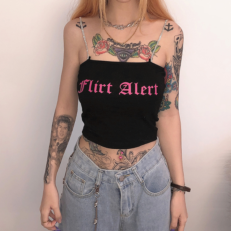 Joker letter print was thin girl vest exposed navel top