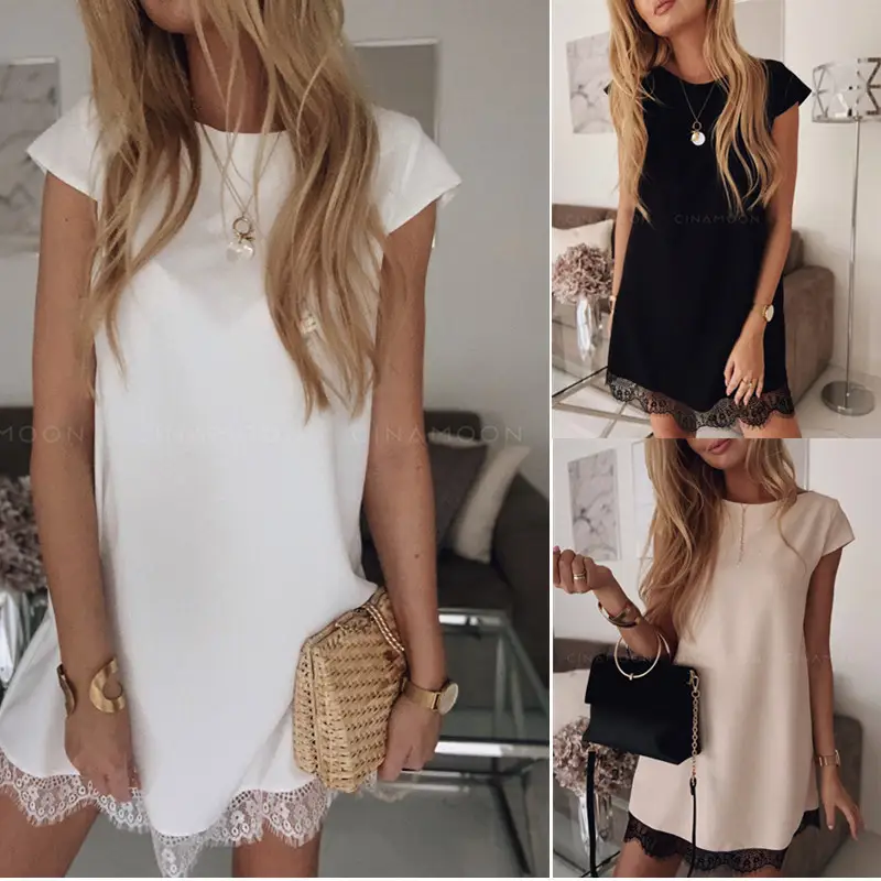 Lace dress with hem