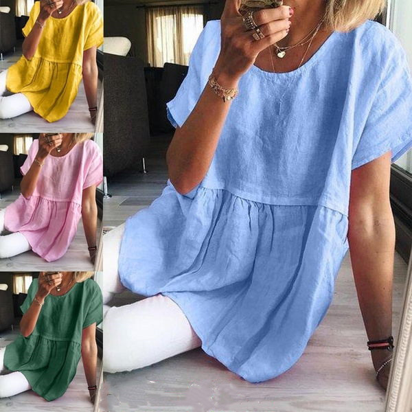 Cotton and linen casual slimming short sleeves