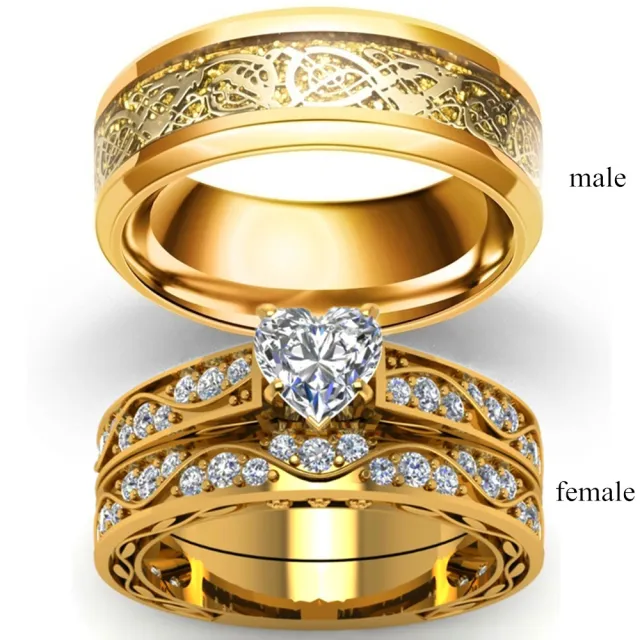 Couple Ring with Zircon Golden Dragon Ring Suit - Shop at LoveMi