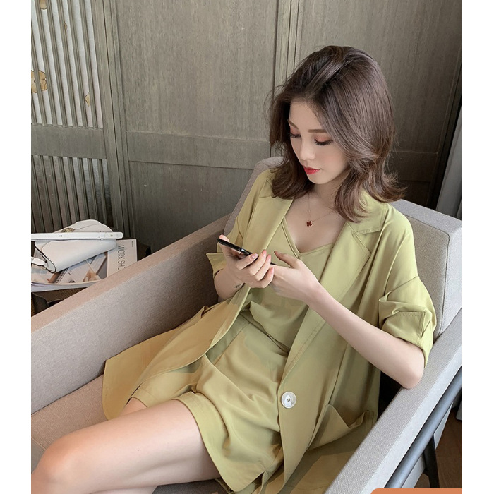High waist shorts matcha green suit