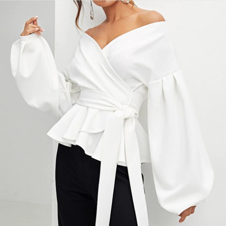 Sexy strapless lantern sleeve top