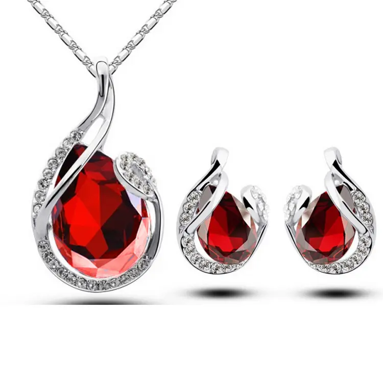 Rhinestone Necklace Set With Earrings Fashion Water-drop-shaped