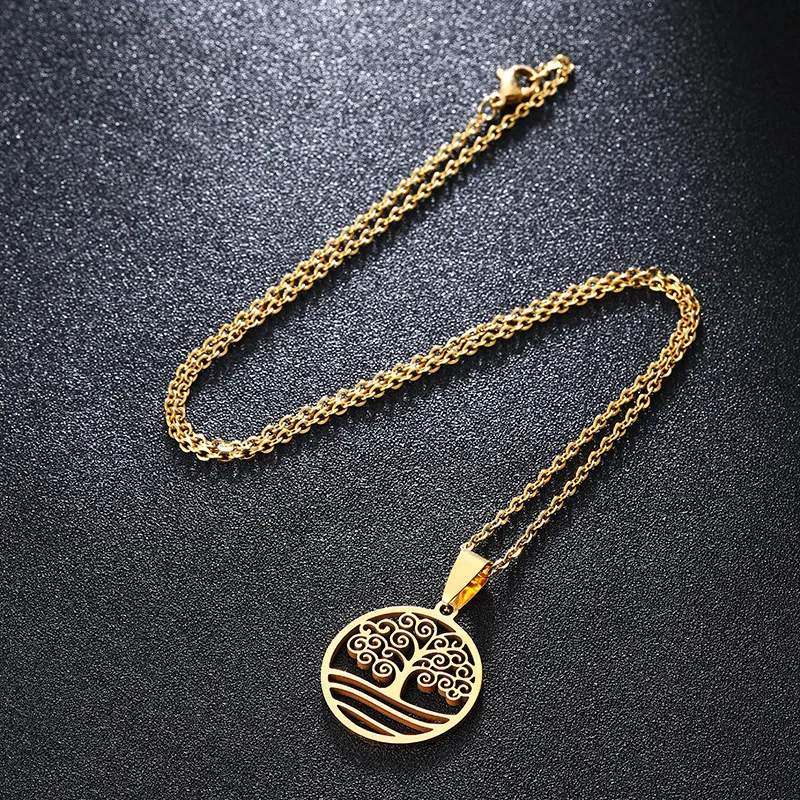 Tree of life Stainless Steel Necklace Earrings Set Jewelry - Gold