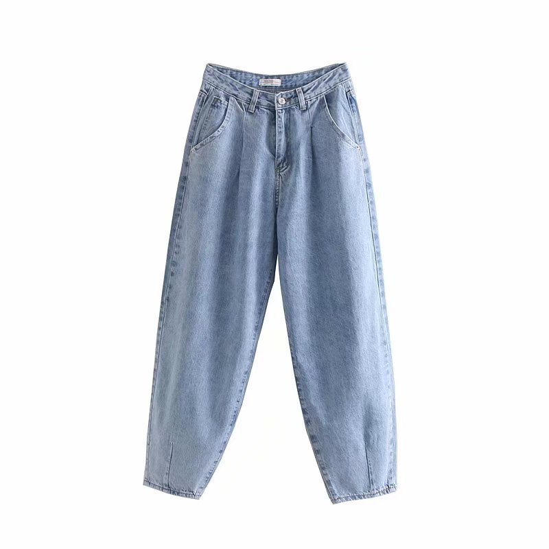 European and American style pleated loose fashion jeans Blue - Shop at LoveMi