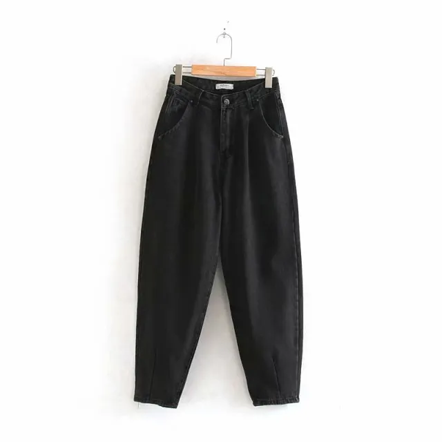 European and American style pleated loose fashion jeans Black - Shop at LoveMi