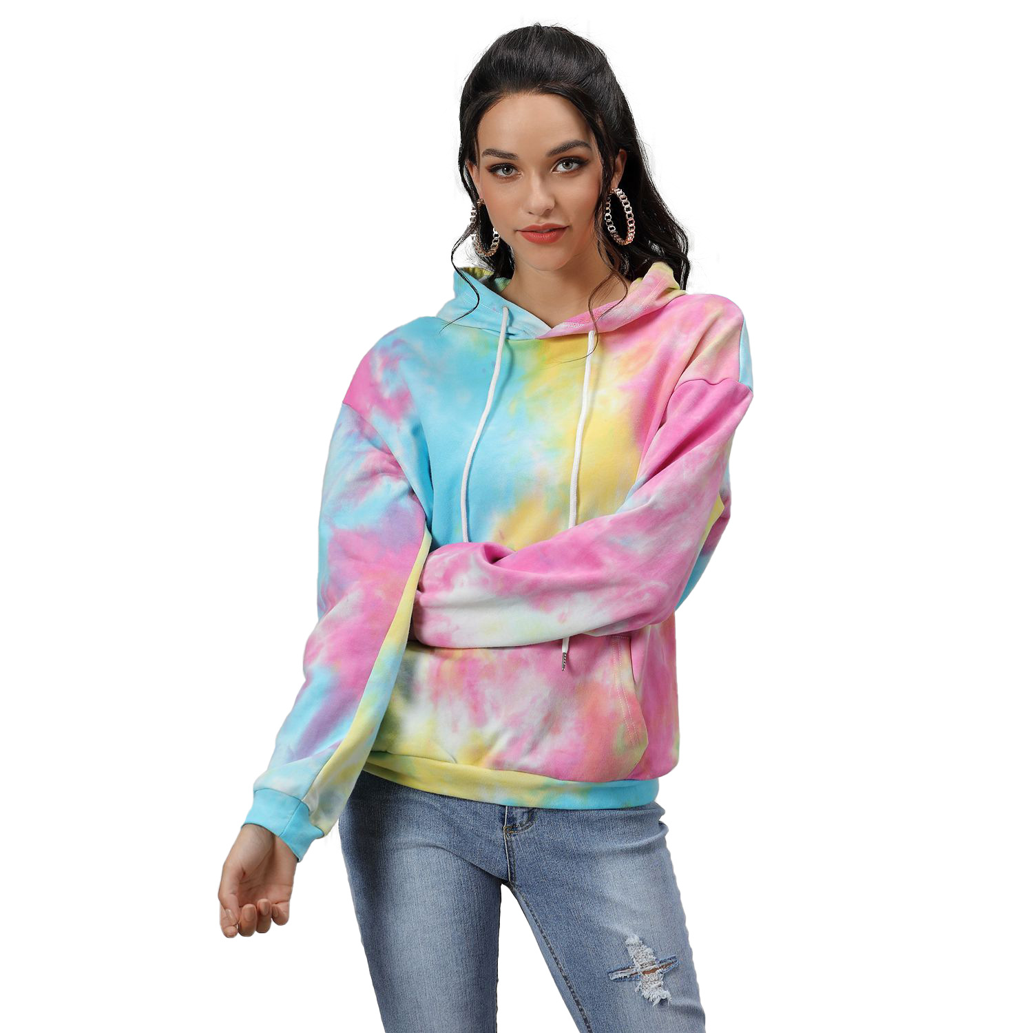 Tie-dye pocket hooded sweatshirt top